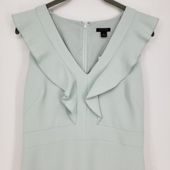 Ann Taylor Ruffle Trim Sheath Dress 6 Womens Sleeveless Light Mint Green NEW - Picture 6 of 13